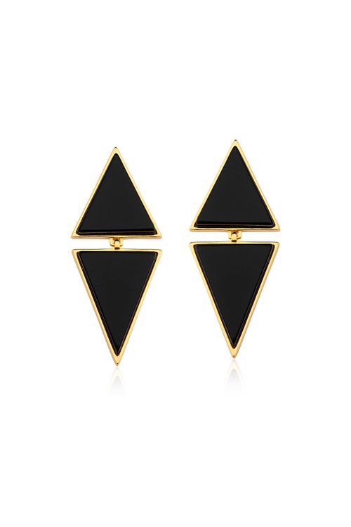 Brinco Small Two Pieces - Obsidiana Preta – Coleção Geometric Banho: Folheado a Ouro