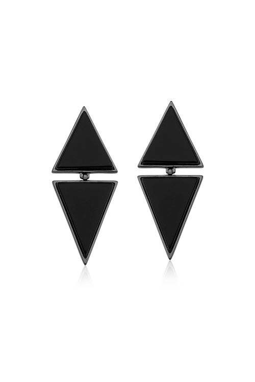 Brinco Small Two Pieces - Obsidiana Preta – Coleção Geometric Banho: Ródio Negro