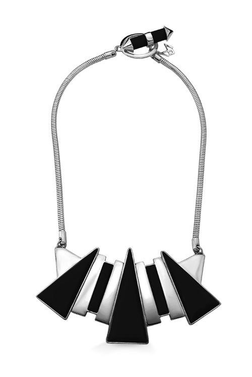 Colar Corrente Extra Triangle - Obsidiana Preta - Coleção Geometric Banho: Ródio Negro