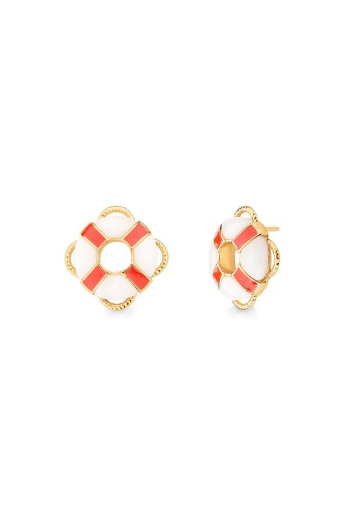 Brinco Cartagena - Dolomita e Esmalte Vermelho - A Place In The Sun Banho: Folheado a Ouro