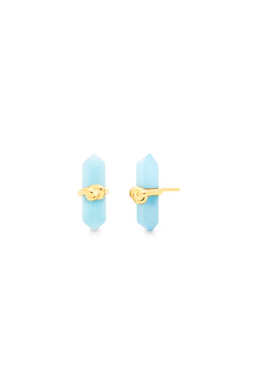 Brinco Knot Petit - Ágata Azul - Coleção In Love Banho: Folheado a Ouro