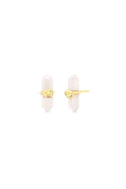 Brinco Knot Petit - Quartzo Branco Holográfico - Coleção In Love Banho: Folheado a Ouro
