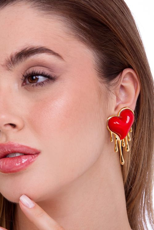 Brinco Paixão - Vermelho - Coleção Impulso Banho: Folheado a Ouro