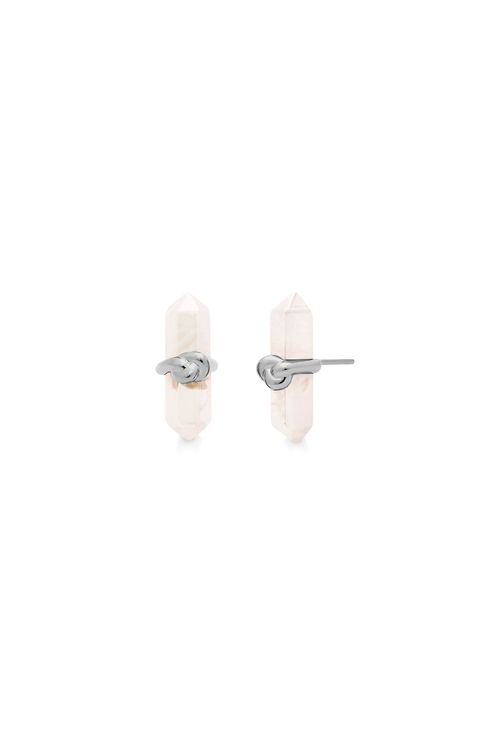 Brinco Knot Petit - Quartzo Branco Holográfico - Coleção In Love Banho: Ródio Negro