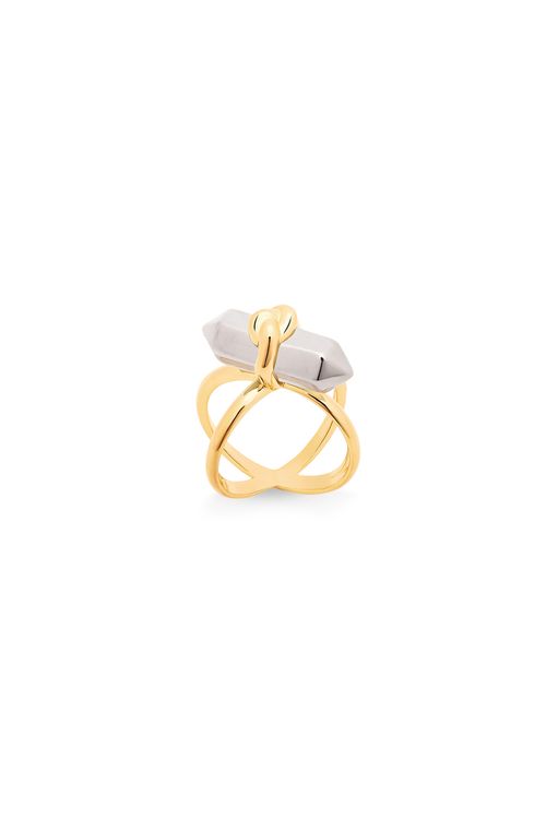 Anel Knot - Ágata Cinza Metalizada - Coleção In Love Banho: Folheado a Ouro