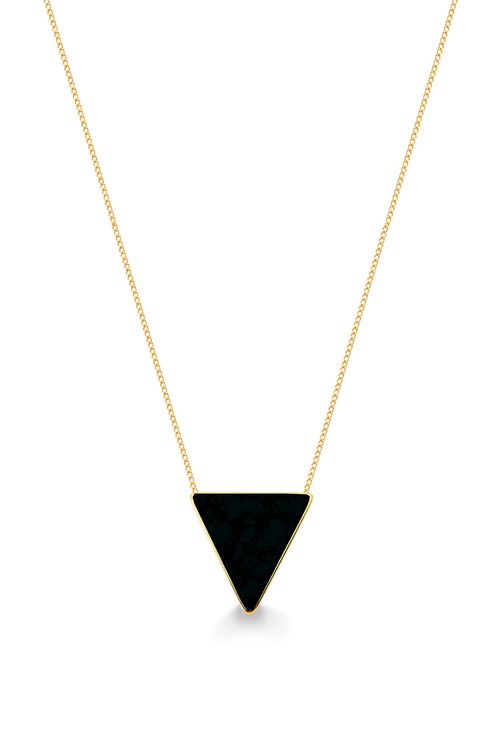 Colar Triangle - Obsidiana Preta - Coleção Geometric Banho: Folheado a Ouro
