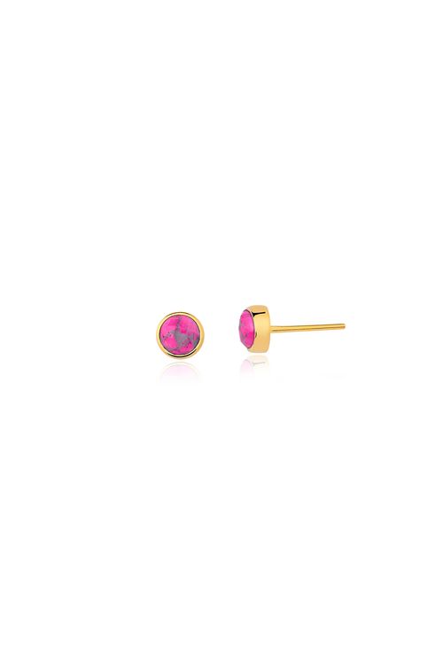 Brinco Petit Redondo - Haulita Pink - Coleção Daily Banho: Folheado a Ouro