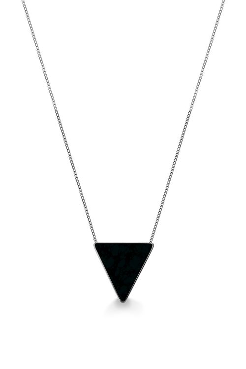 Colar Triangle - Obsidiana Preta - Coleção Geometric Banho: Ródio Negro
