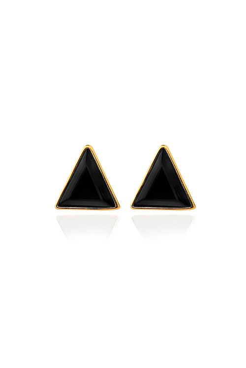 Brinco Triangle - Obsidiana Preta – Coleção Geometric Banho: Folheado a Ouro