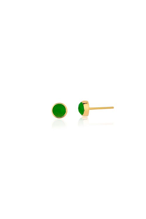 Brinco Petit Redondo - Feldspato Verde - Coleção Daily Banho: Folheado a Ouro