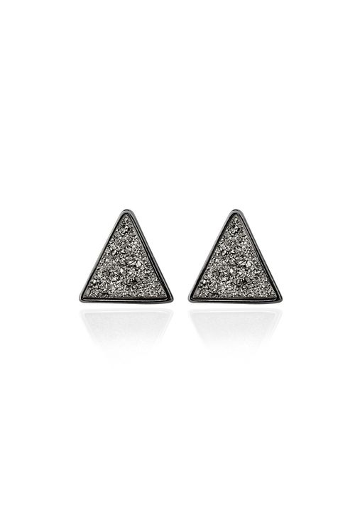 Brinco Triangle - Drusa Metalizada – Coleção Geometric Banho: Ródio Negro