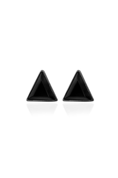 Brinco Triangle - Obsidiana Preta – Coleção Geometric Banho: Ródio Negro