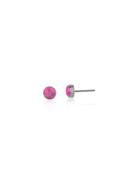 Brinco Petit Redondo - Haulita Pink - Coleção Daily Banho: Ródio Negro