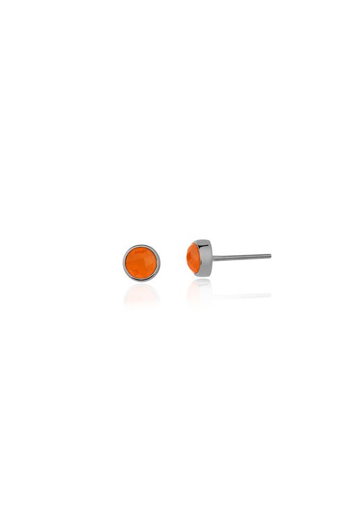 Brinco Petit Redondo - Feldspato Laranja - Coleção Daily Banho: Ródio Negro