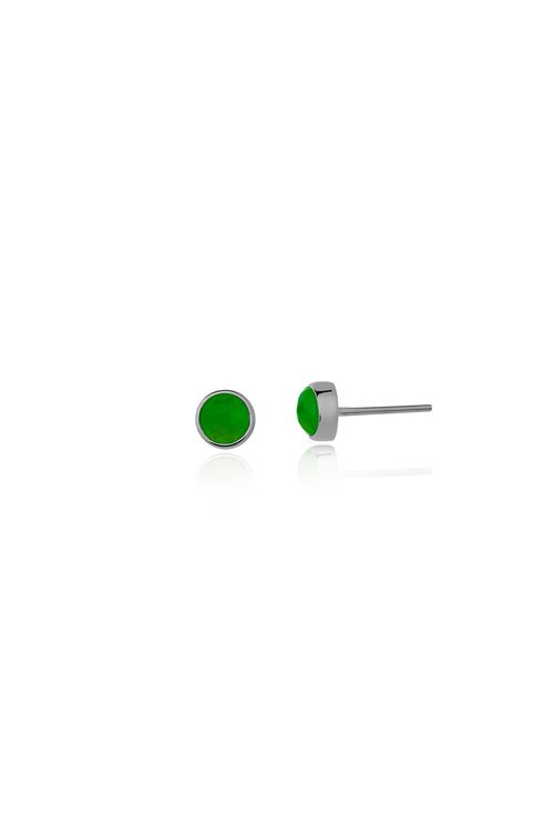 Brinco Petit Redondo - Feldspato Verde - Coleção Daily Banho: Ródio Negro