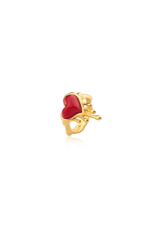 Anel Delírio - Vermelho - Coleção Impulso Banho: Folheado a Ouro