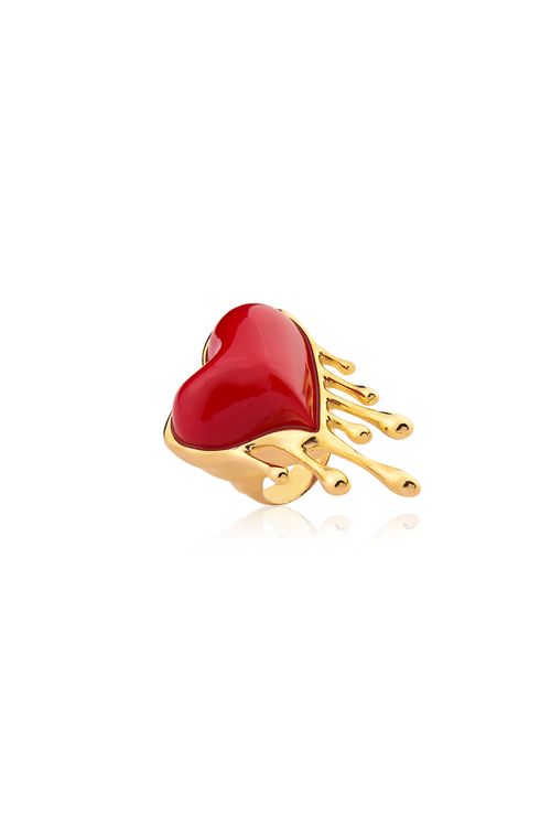 Anel Paixão - Vermelho - Coleção Impulso Banho: Folheado a Ouro