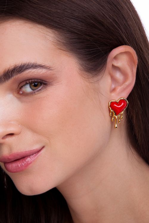 Brinco Delírio - Vermelho - Coleção Impulso Banho: Folheado a Ouro