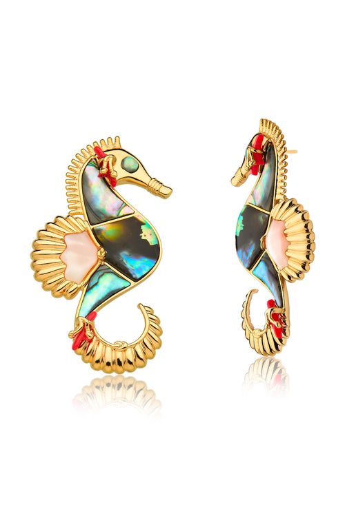 Brinco Cavalo Marinho - Abalone e Madrepérola - Coleção Marea Banho: Folheado a Ouro