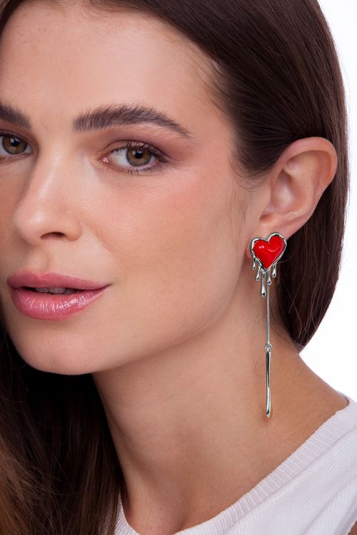 Brinco Delírio - Vermelho - Coleção Impulso Banho: Ródio Negro