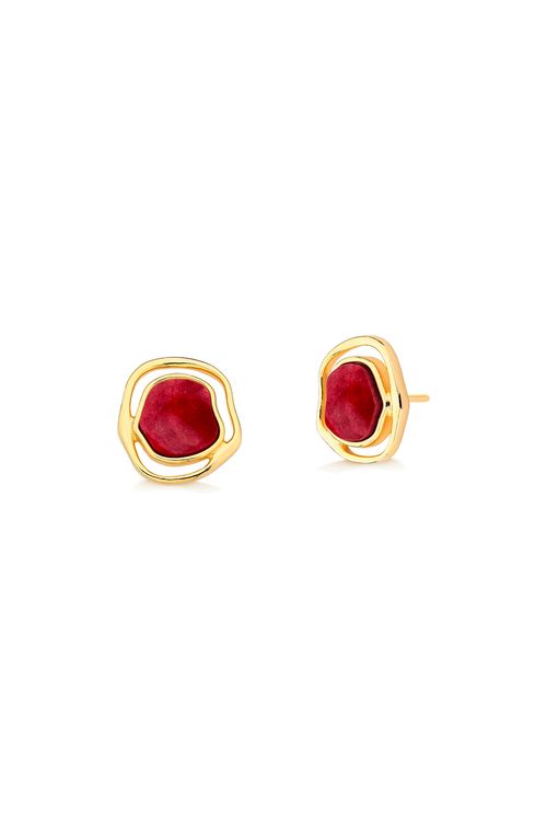 Brinco Soleil Baby - Feldspato Vermelho - Coleção Acquarella Banho: Folheado a Ouro