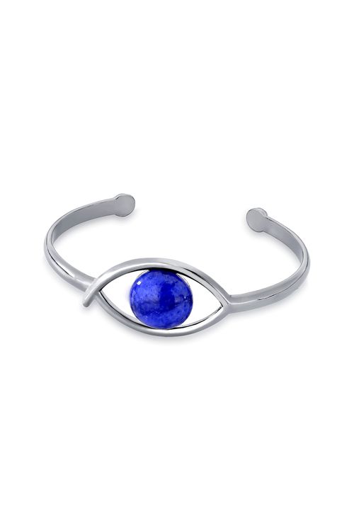 Pulseira Olho - Quartzo Azul Anil - Coleção Ícones Banho: Ródio Negro