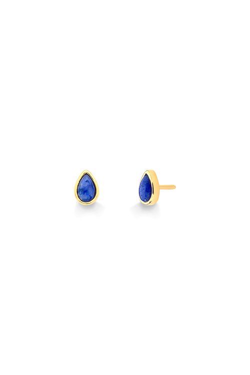 Brinco Petit Gota - Quartzo Azul Anil – Coleção Daily Banho: Folheado a Ouro