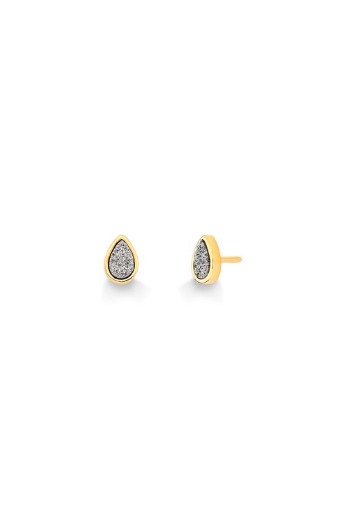 Brinco Petit Gota - Drusa Metalizada – Coleção Daily Banho: Folheado a Ouro