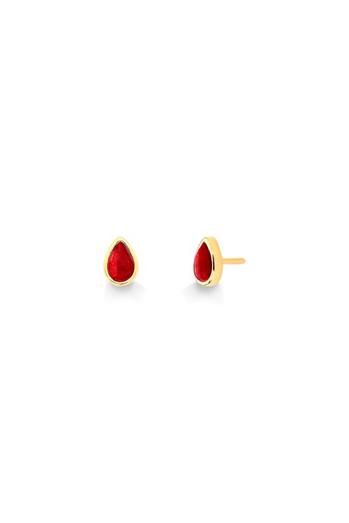 Brinco Petit Gota - Feldspato Vermelho – Coleção Daily Banho: Folheado a Ouro