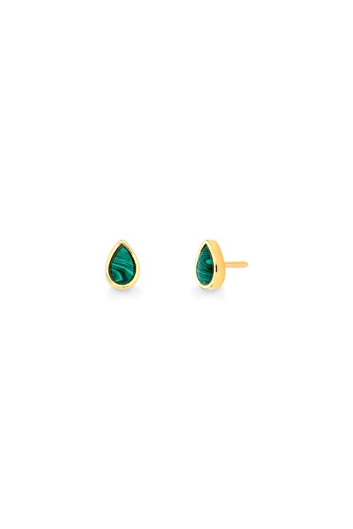Brinco Petit Gota - Malaquita – Coleção Daily Banho: Folheado a Ouro