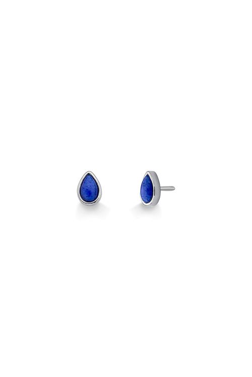 Brinco Petit Gota - Quartzo Azul Anil – Coleção Daily Banho: Ródio Negro