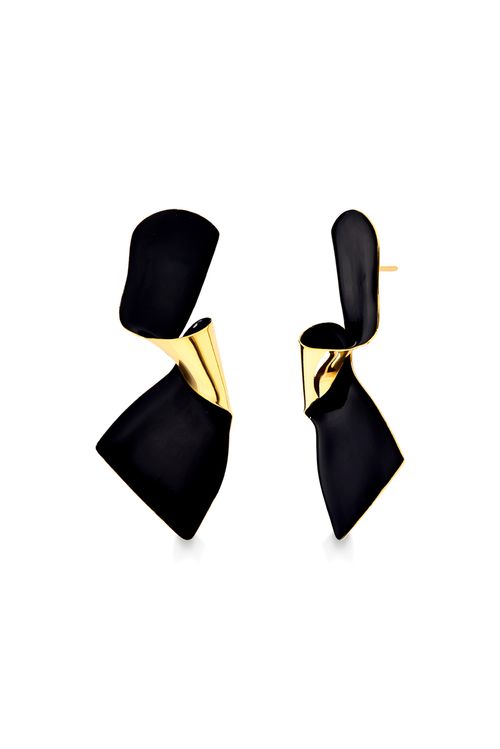 Brinco El Paisaje - Esmalte Preto - Coleção Maria Dolores + Maria Valentina Banho: Folheado a Ouro