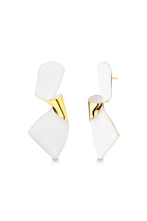 Brinco El Paisaje - Esmalte Branco - Coleção Maria Dolores + Maria Valentina Banho: Folheado a Ouro