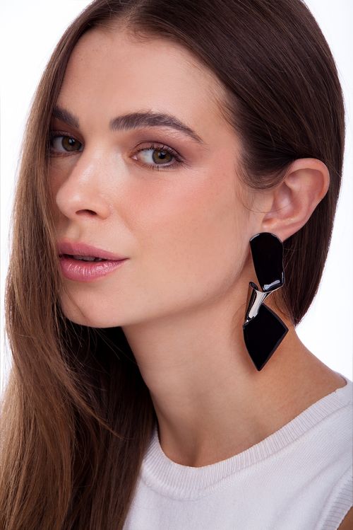Brinco El Paisaje - Esmalte Preto - Coleção Maria Dolores + Maria Valentina Banho: Ródio Negro