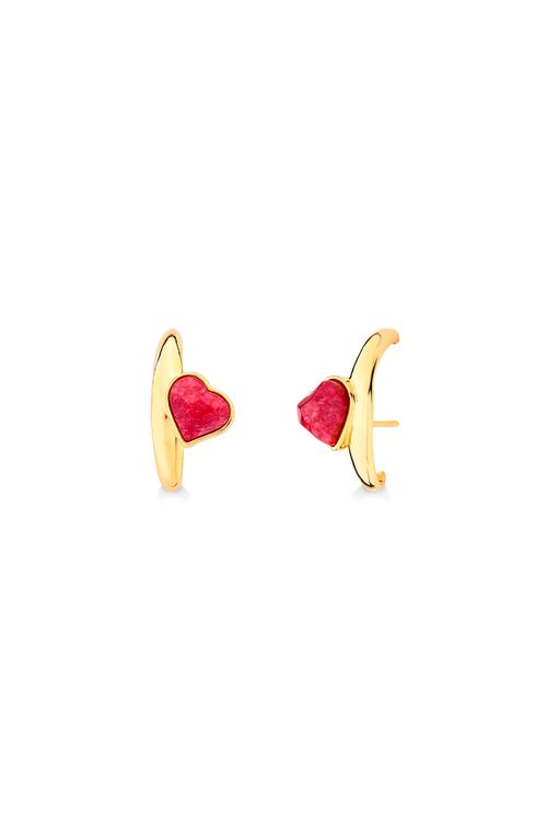 Brinco Romance -  Feldspato Vermelho - Coleção Uma Prova de Amor Banho: Folheado a Ouro