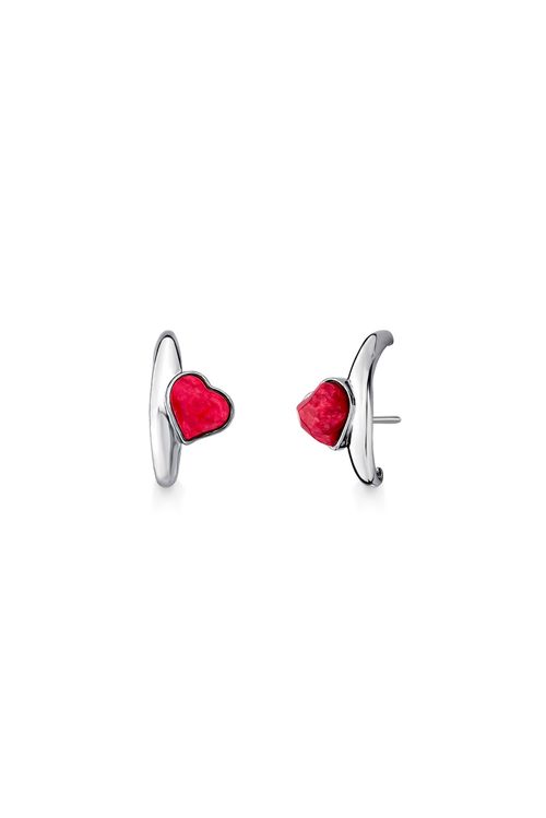 Brinco Romance -  Feldspato Vermelho - Coleção Uma Prova de Amor Banho: Ródio Negro