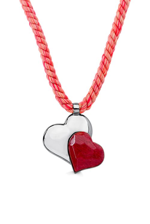 Colar Romance - Feldspato Vermelho e Cordão Vermelho - Coleção Uma Prova de Amor Banho: Ródio Negro