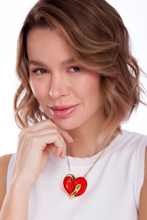 Colar Sedução - Resina Vermelha - Coleção Uma Prova de Amor Banho: Folheado a Ouro