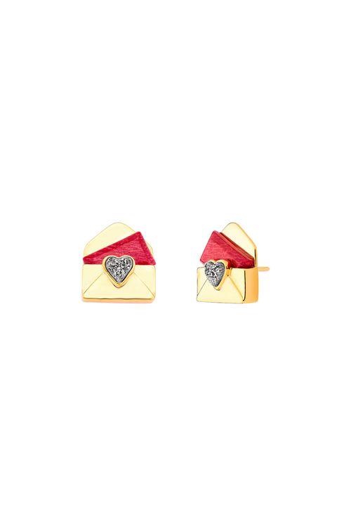 Brinco Carta de Amor - Feldspato Vermelho e Drusa Metalizada - Coleção Uma Prova de Amor Banho: Folheado a Ouro