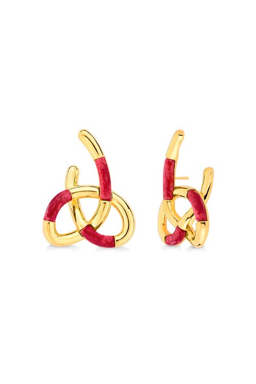 Brinco Vínculo - Feldspato Vermelho - Coleção TRAJEtos Banho: Folheado a Ouro