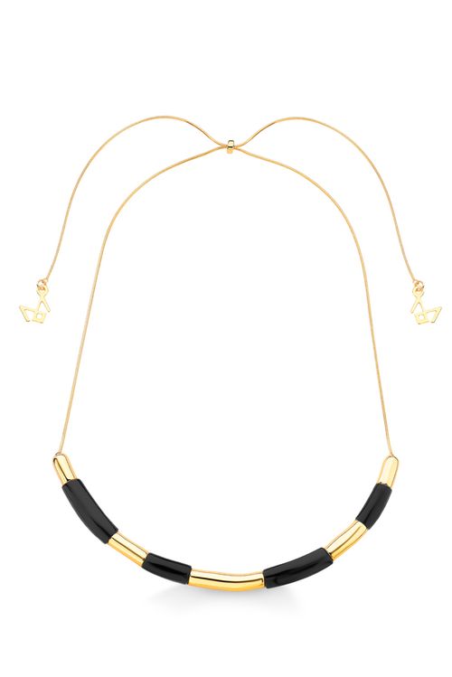 Colar Gesto - Obsidiana Preta - Coleção TRAJEtos Banho: Folheado a Ouro