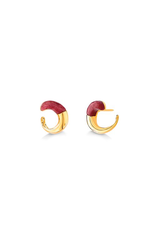 Brinco Vínculo P - Feldspato Vermelho - Coleção TRAJEtos Banho: Folheado a Ouro
