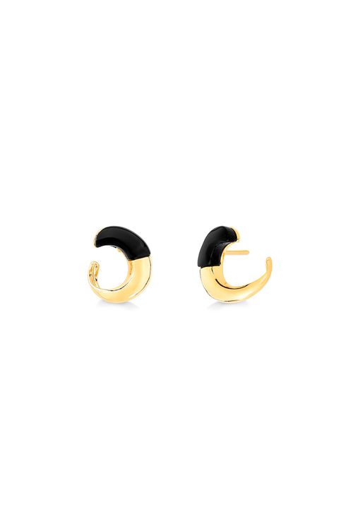 Brinco Vínculo P - Obsidiana Preta - Coleção TRAJEtos Banho: Folheado a Ouro