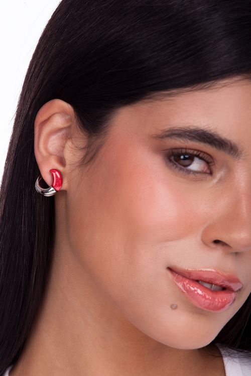 Brinco Vínculo P - Feldspato Vermelho - Coleção TRAJEtos Banho: Ródio Negro