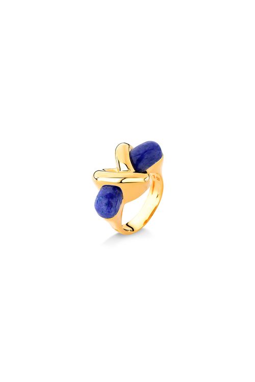 Anel  Enlevo - Quartzo Azul Anil - Coleção TRAJEtos Banho: Folheado a Ouro