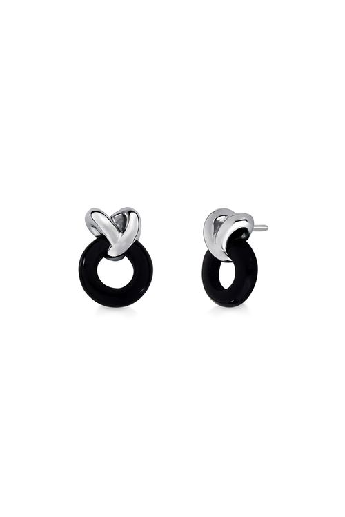 Brinco Apego - Obsidiana Preta - Coleção TRAJEtos Banho: Ródio Negro
