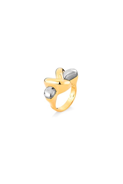 Anel  Enlevo - Ágata Cinza Metalizada - Coleção TRAJEtos Banho: Folheado a Ouro