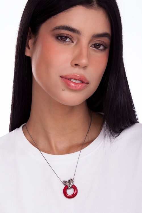 Colar Apego - Feldspato Vermelho - Coleção TRAJEtos Banho: Ródio Negro