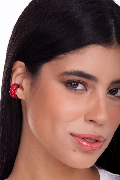 Brinco Piercing Apego - Feldspato Vermelho - Coleção TRAJEtos Banho: Ródio Negro
