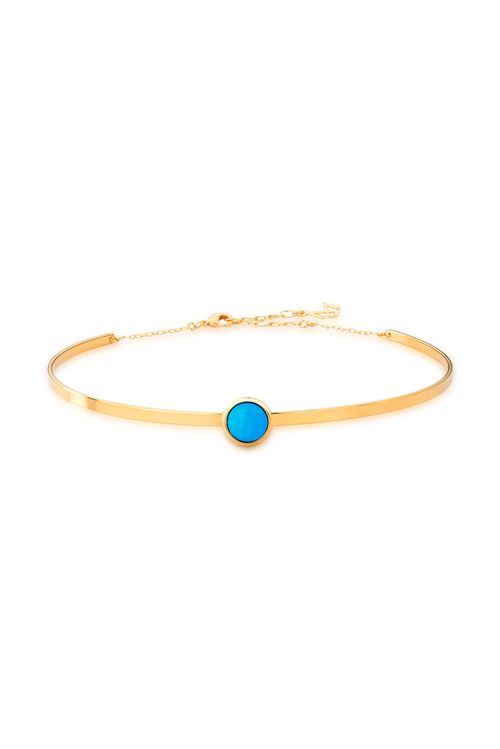 Colar Choker Princesa - Haulita Turquesa - Coleção Essential Banho: Folheado a Ouro